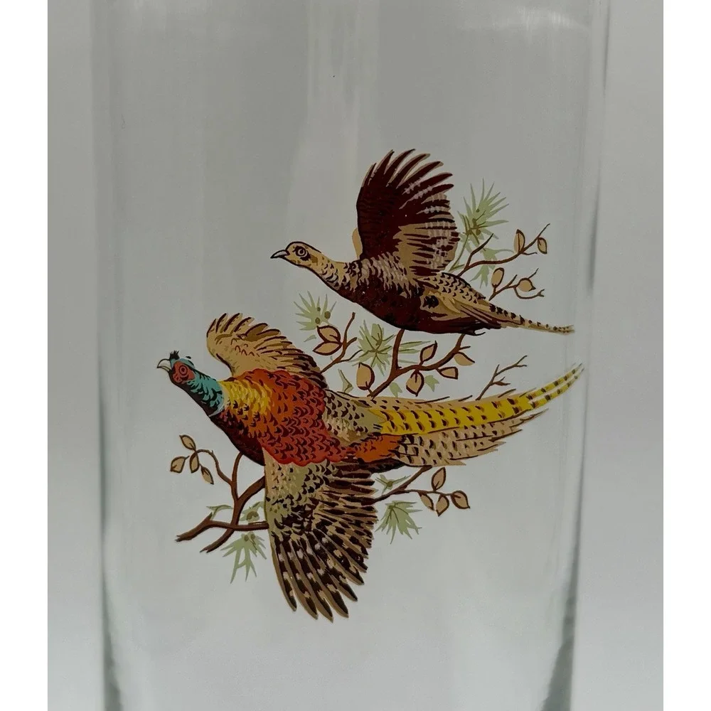 West Virginia Glass Pheasant Vase Vintage MCM Gold Rim 8.5 Inch Cylinder